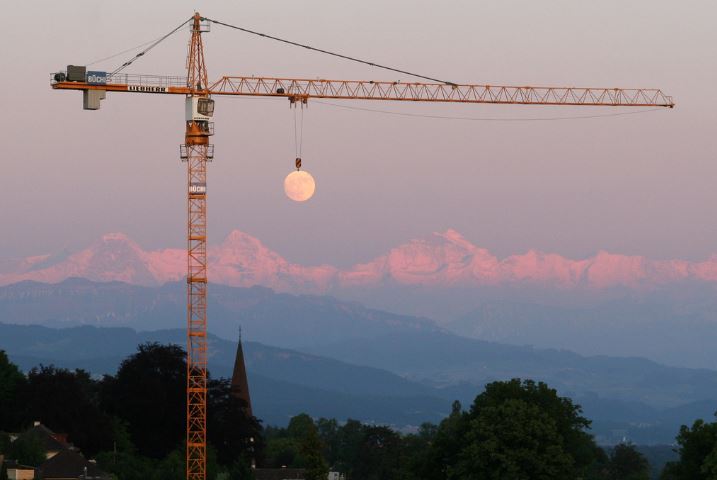 crane and moon