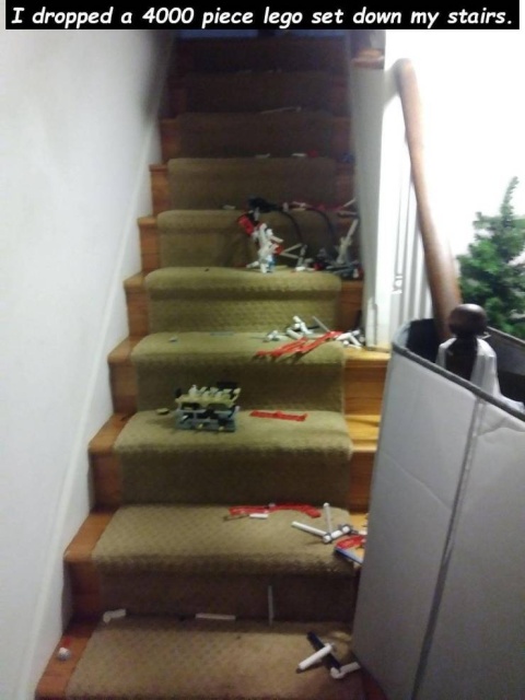 dropped lego sets - I dropped a 4000 piece lego set down my stairs.