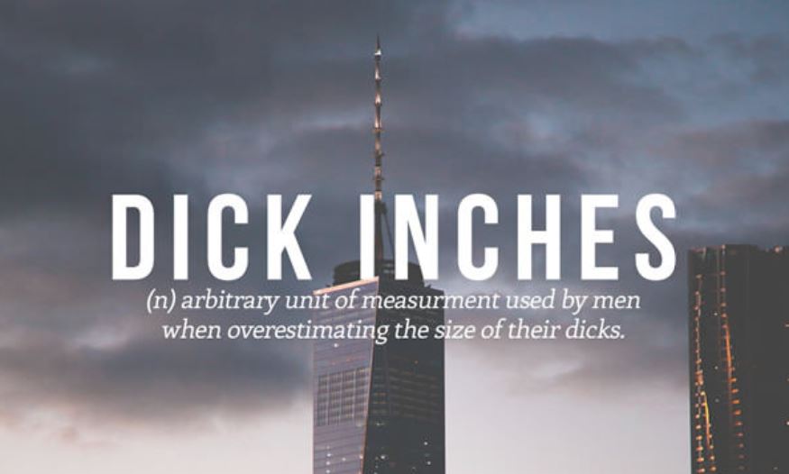 vocabulary funny sex phrase - Dick Inches n arbitrary unit of measurment used by men when overestimating the size of their dicks.