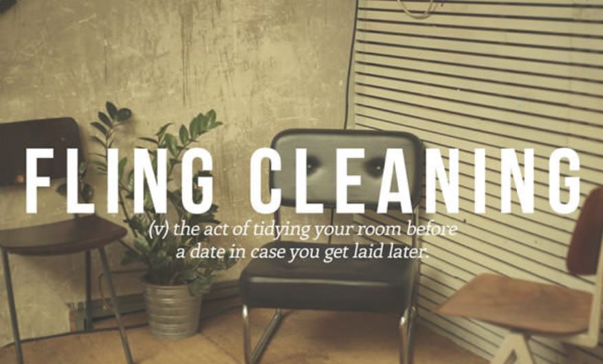 vocabulary wall - Fling Cleaning v the act of tidying your room before a date in case you get laid later