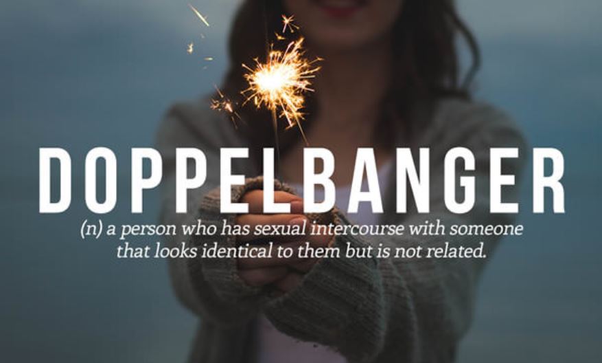 vocabulary photo caption - Doppelbanger n a person who has sexual intercourse with someone that looks identical to them but is not related.