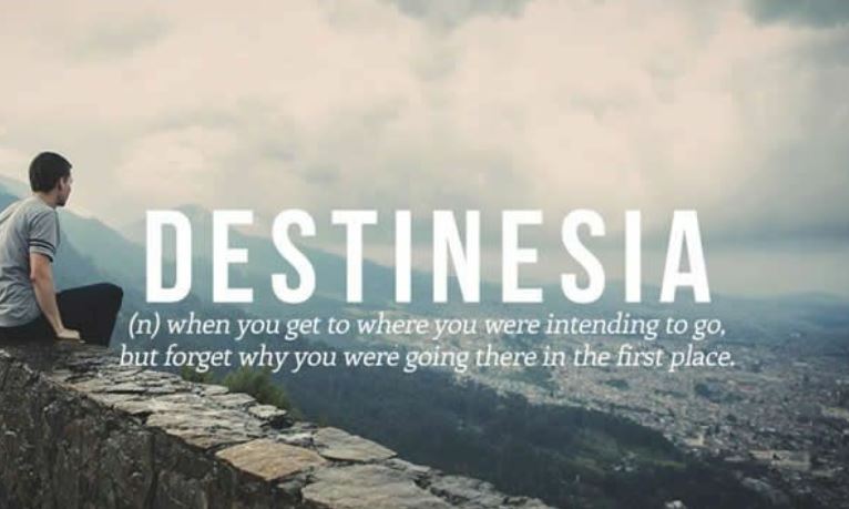 vocabulary modern words - Destinesia n when you get to where you were intending to go, but forget why you were going there in the first place.