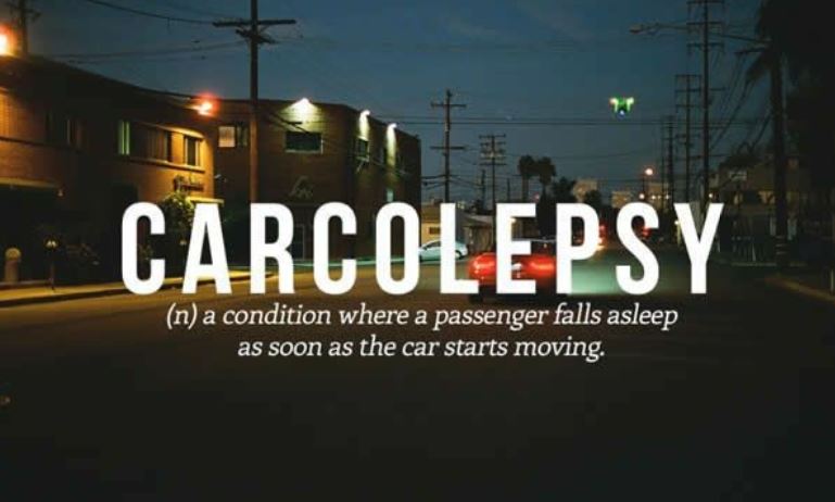 vocabulary carcolepsy - Carcolepsy n a condition where a passenger falls asleep as soon as the car starts moving.