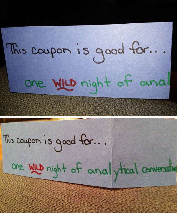 writing - This coupon is good for... One Wild night of anal This coupon is good for... one wild night of analytical conversation