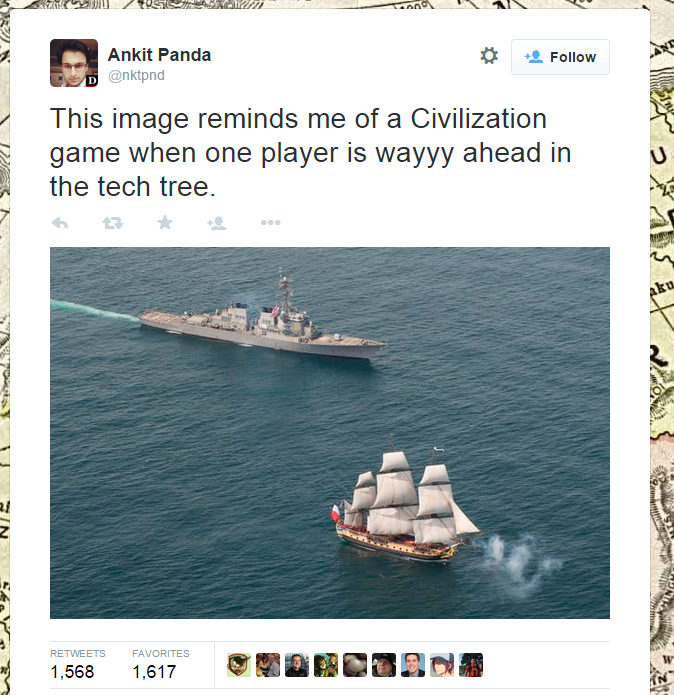 memes - civ 5 gandhi meme - 22. Ankit Panda anktpind B This image reminds me of a Civilization game when one player is wayyy ahead in the tech tree. In