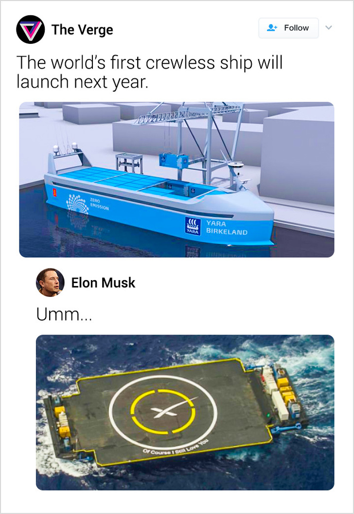 Never brag about inventions in places where Elon Musk can see them.