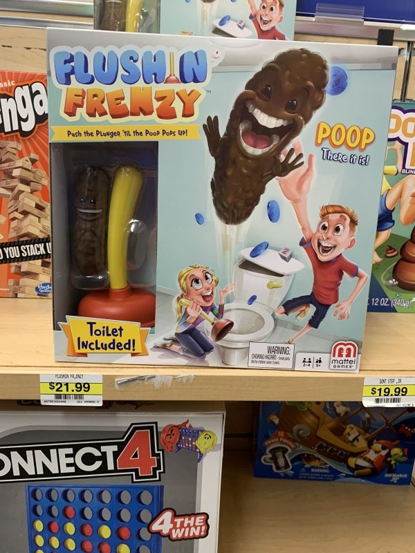 thrift store flushin frenzy - ssic Flushin nga Frenzy Push the Plunger 'til the Poop Pops Up! P00 There it is! You Stacku 12 Oz. 340,91 Toilet Included! Warning Coro matter Fluson Fr, Blt $21.99 Dont Stejn $19.99 Without Style Onnect Ooooo 4 The The Win!