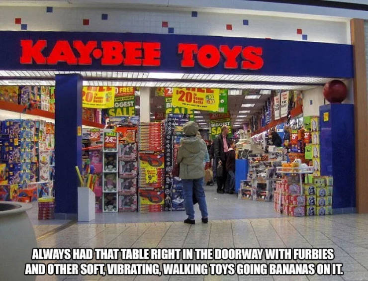 kaybee toys 80s - Kaybee Toys 20 Iggest 11M Det Always Had That Table Right In The Doorway With Furbies And Other Soft, Vibrating, Walking Toys Going Bananas On It.