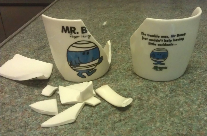 mildly infuriating pic of a broken Mr Bump mug