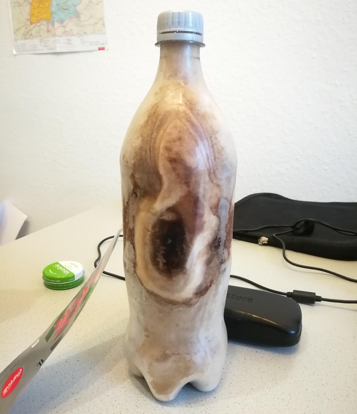 Who would have known that leaving a bottle of coke in the freezer by mistake would produce a wooden bottle?