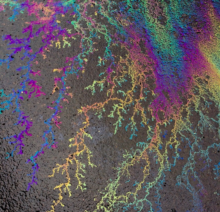 The chemistry of oil and rain on asphalt created a masterpiece.