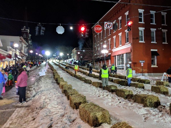 My town shut down one of the downtown streets and turned it into a snow tubing park tonight.