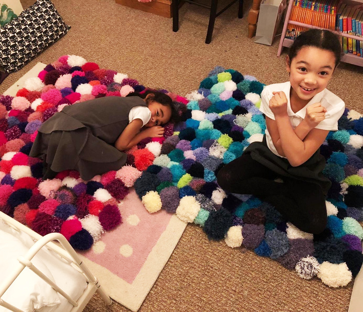 “Our granny made us 2 pom-pom carpets. The kids are absolutely excited.”