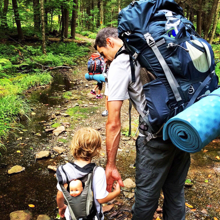 “I took my son on his first backpacking trip. Prior to this trip, he always rode in a baby carrier while hiking. He wanted to be like me, so I had to put a ’baby’ in it.”