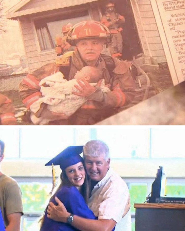 This retired firefighter was invited to the graduation of a girl he saved 17 years ago during a house fire.