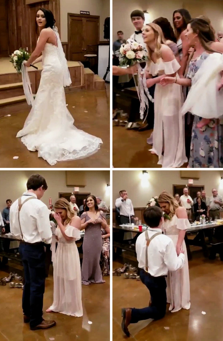 A bride and her brother set up a little surprise for his girlfriend.