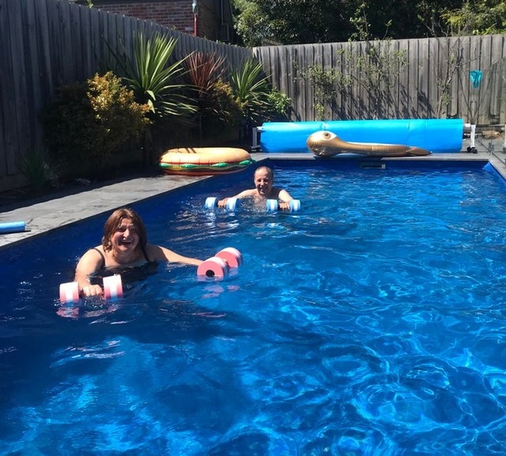 “In their 34 years of marriage, my parents worked multiple jobs to support our family. Every summer they would fill a small, round, inflatable pool with water from the garden hose for us kids. Yesterday they had their first swim in their very own pool!”