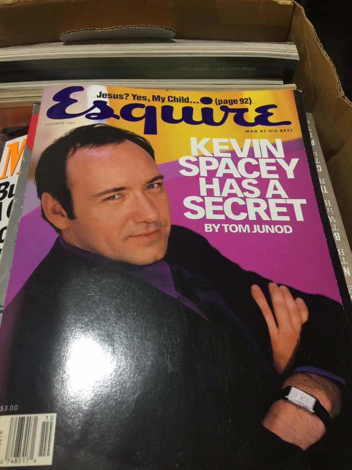 meme of an Esquire cover with Kevin Spacey saying he has a secret