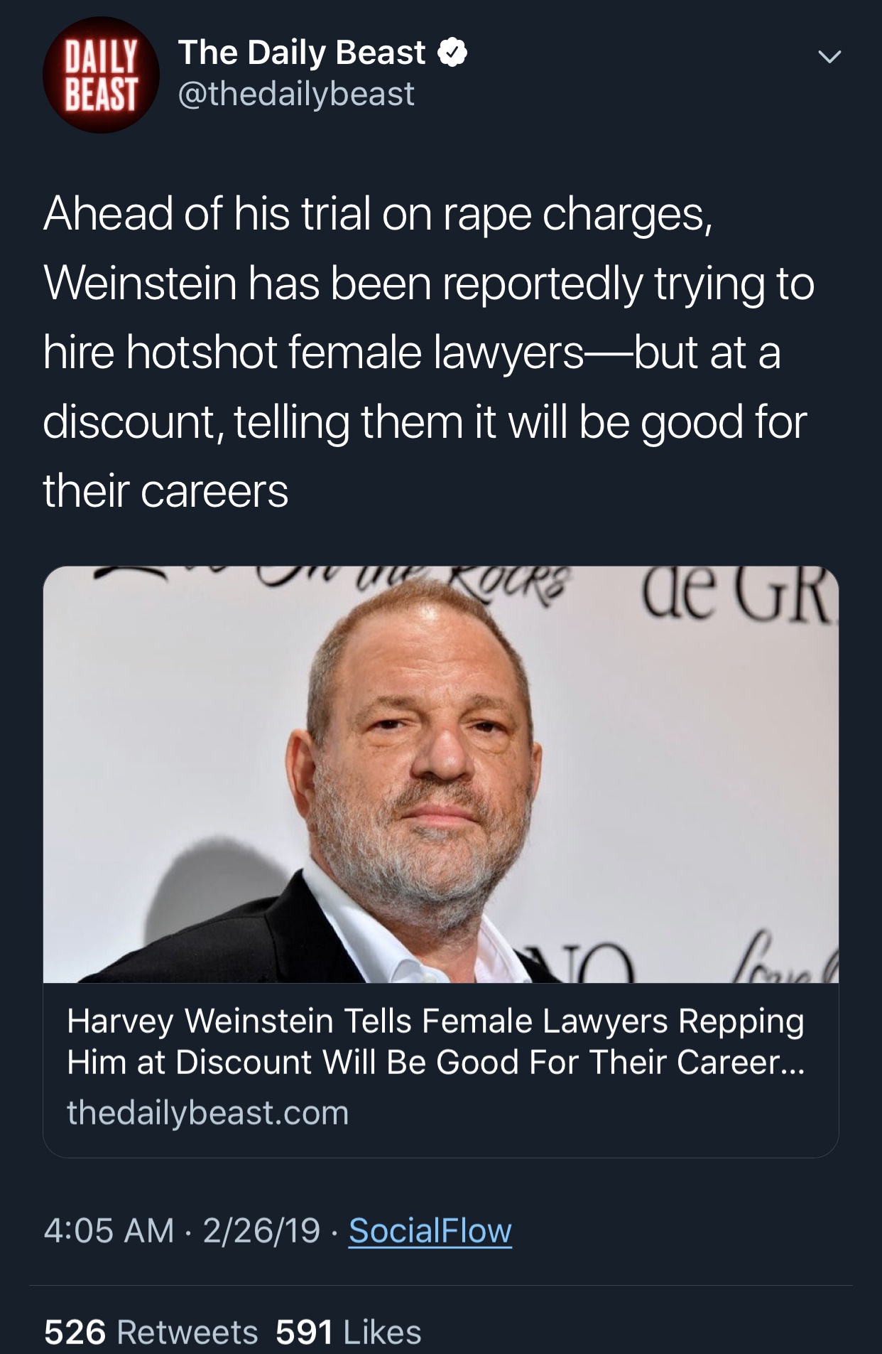 meme of a tweet about Harvey Weinstein continuing to exploit women during his rape trial