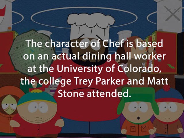 chef south park - The character of Chef is based on an actual dining hall worker at the University of Colorado, the college Trey Parker and Matt Stone attended.