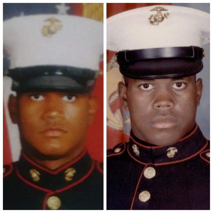 “Me (left) and my dad (right) when he was in the Marines”