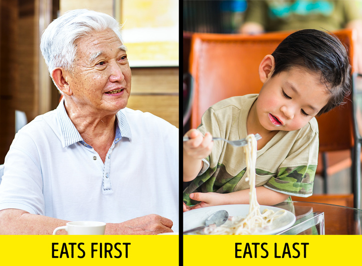 In Korea, the oldest person eats first. In Korea, no matter how hungry you are, you can’t start eating before the oldest person at the table does. If you violate this rule, you might not be invited back to eat at someone’s home. And one more thing: if you want to get yourself a drink, you will need to ask a person sitting right next to you. Koreans fill each other’s glasses.