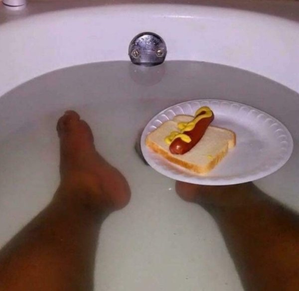 hot dog in bathtub