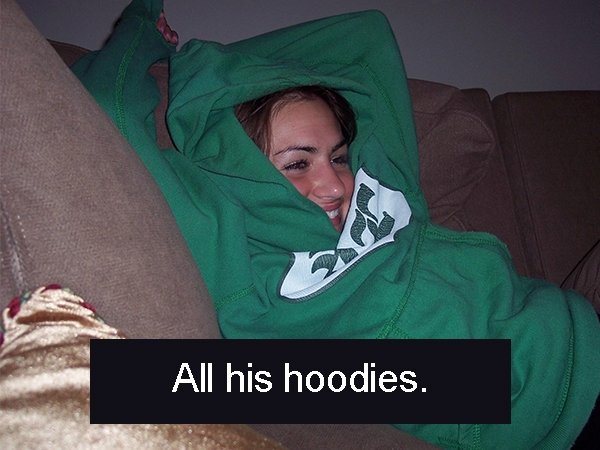 photo caption - All his hoodies.