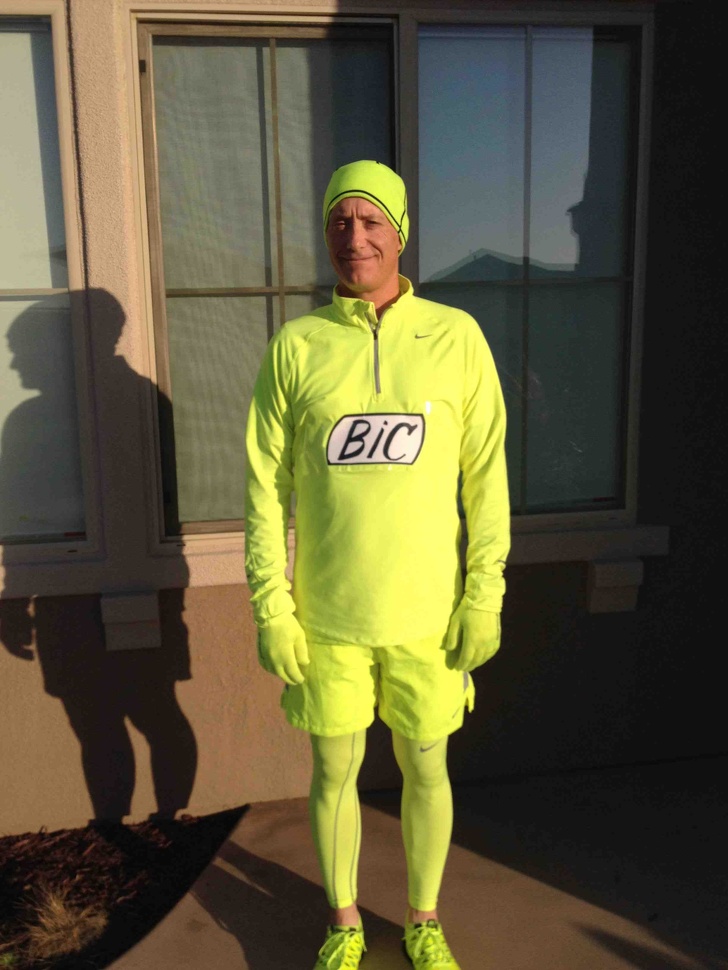 “My dad loves neon yellow running gear. People always joke that he looks like a highlighter. So he became one.”