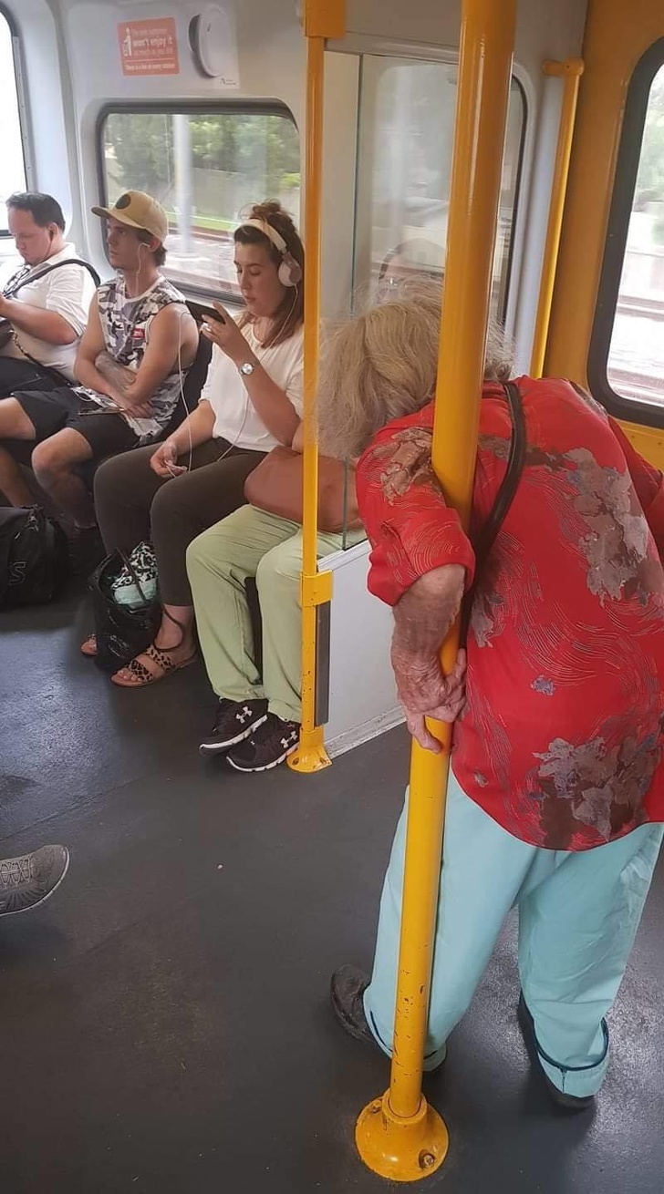 No one offered her a seat.