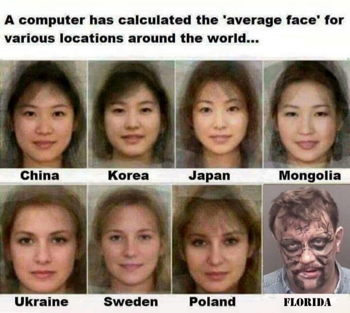 computer has calculated the average face - A computer has calculated the 'average face' for various locations around the world... 0000 China Korea Japan Mongolia Ukraine Sweden Poland Florida