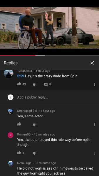 missed  - Film - Replies Tulepeeker. I nour ago Hey, it's the crazy dude from Split Add a public ... Depressed Bos. 1 hour ago Yea, same actor. Roman00. 45 minutes ago Yes, the actor played this role way before split though. 11 Nero Juge. 35 minutes ago H