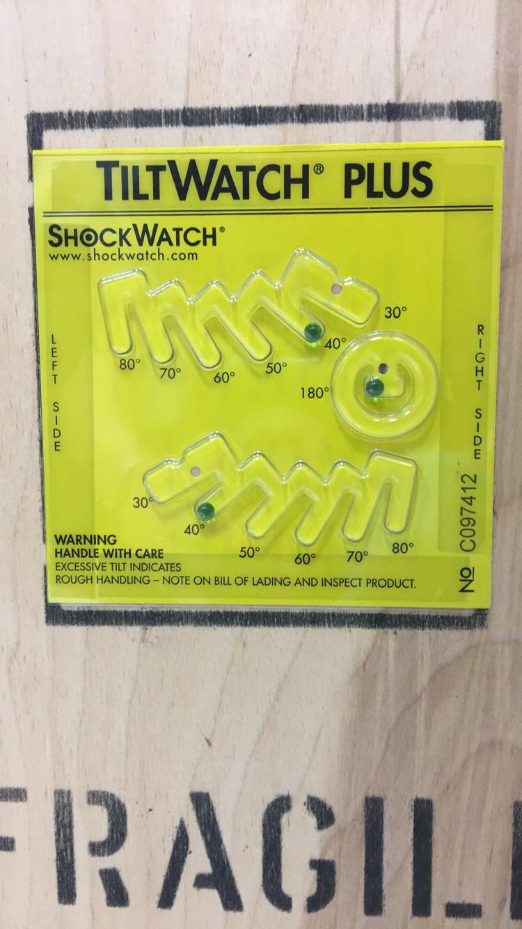Tiltwatch Plus Shockwatch 30 W 400 80 70 500 I0 60 180 Ow No C097412 mo 40 Warning Handle With Care 5060 70 Excessive Tilt Indicates Rough Handling Note On Bill Of Lading And Inspect Product. Fragil