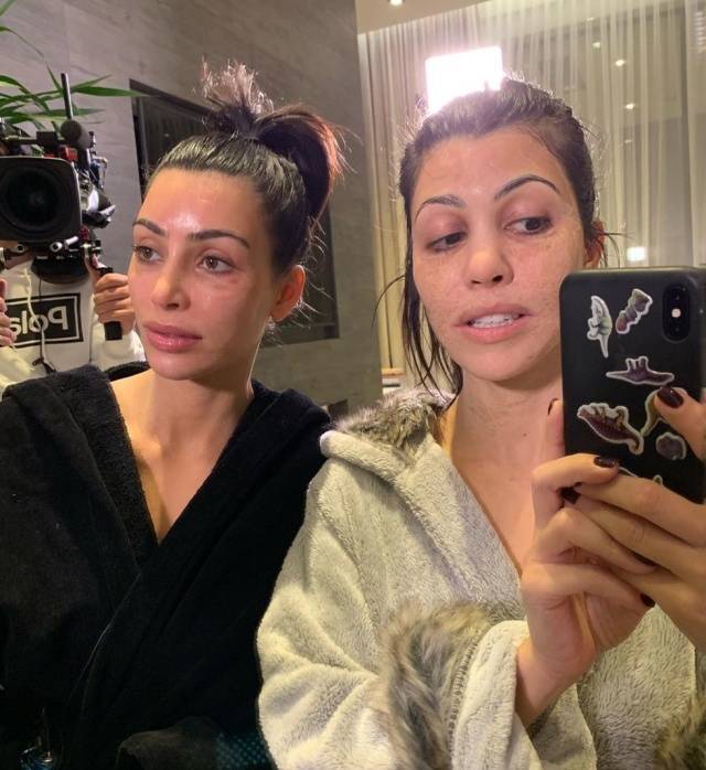 A freaky look at the Kardashian sisters without makeup.