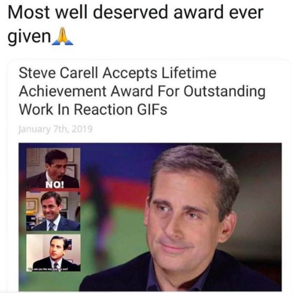 relatable meme about Steve Carell excelling in reaction gifs as Michael Scott