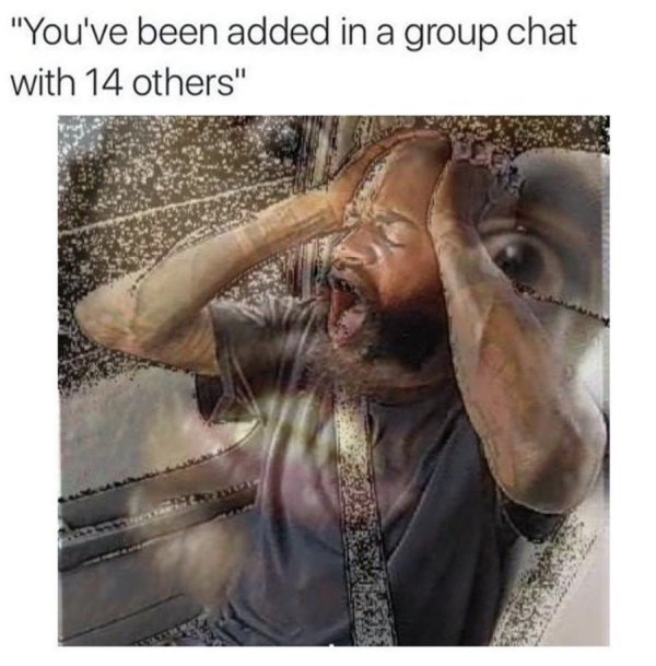 relatable meme about being added to a group chat