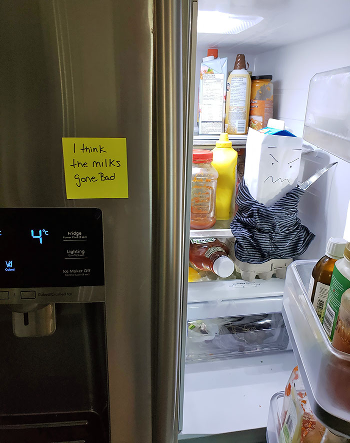She planted this in the fridge waiting for him.