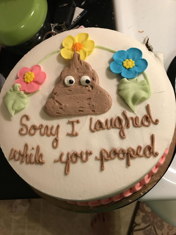 She had to apologize for laughing at his poop.