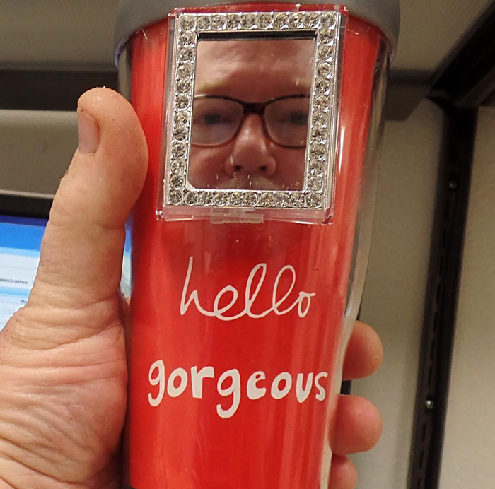 His wife sent him to work with this travel mug.