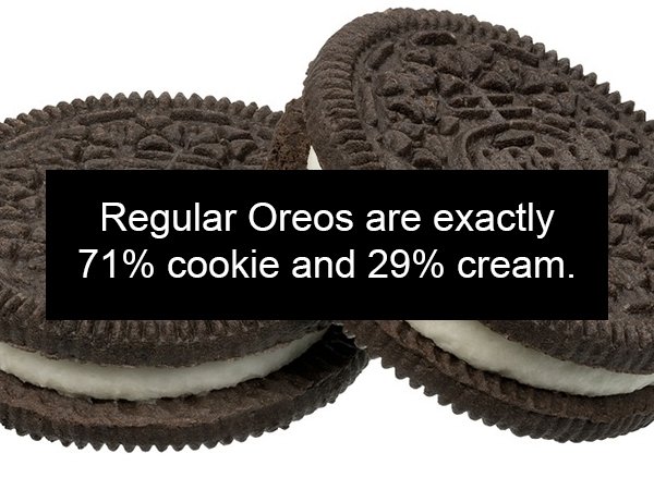 oreo three - Regular Oreos are exactly 71% cookie and 29% cream.