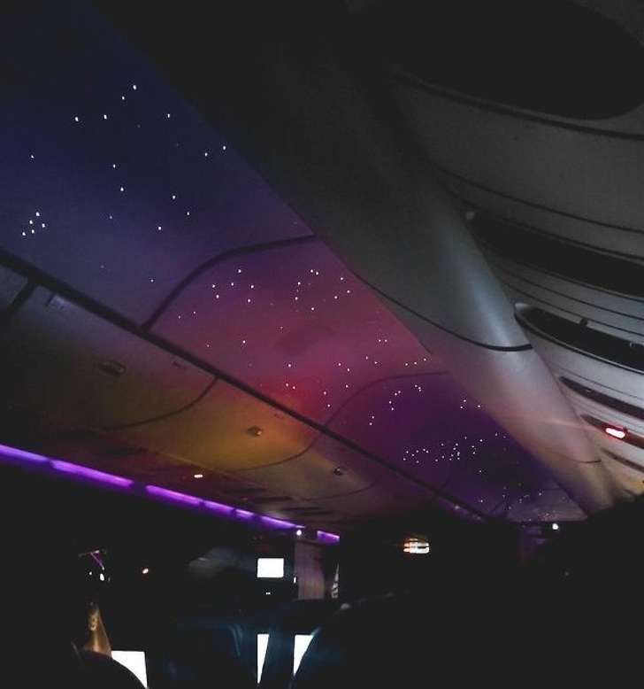 Imitation night sky on a plane.