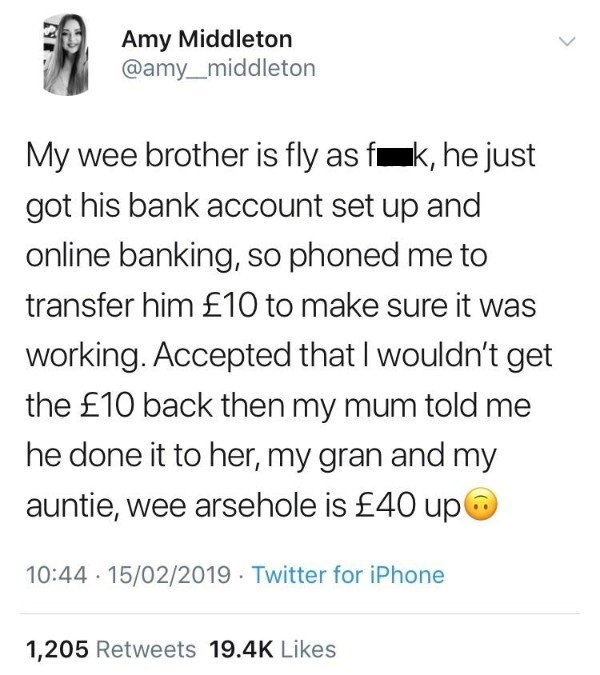 tweet - little brother gets money from the whole family