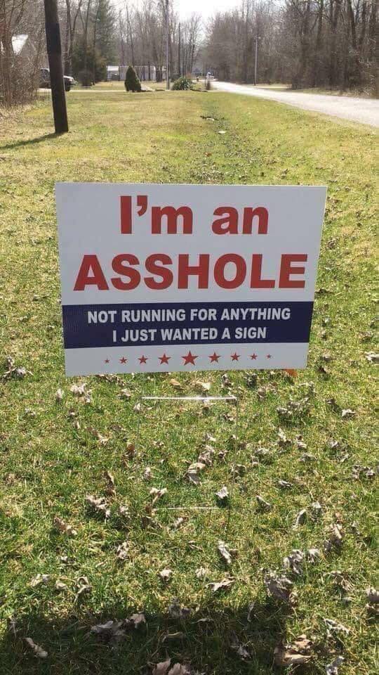 apparently im an asshole - I'm an Asshole Not Running For Anything I Just Wanted A Sign