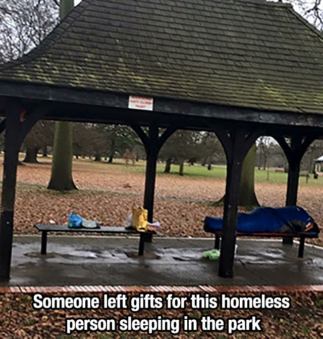 remind life is beautiful - Someone left gifts for this homeless person sleeping in the park