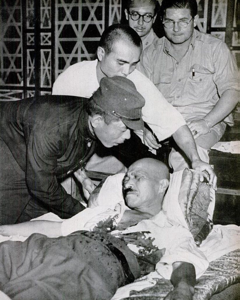 General Tojo attempts suicide after the unconditional surrender of Japan, September 11, 1945.