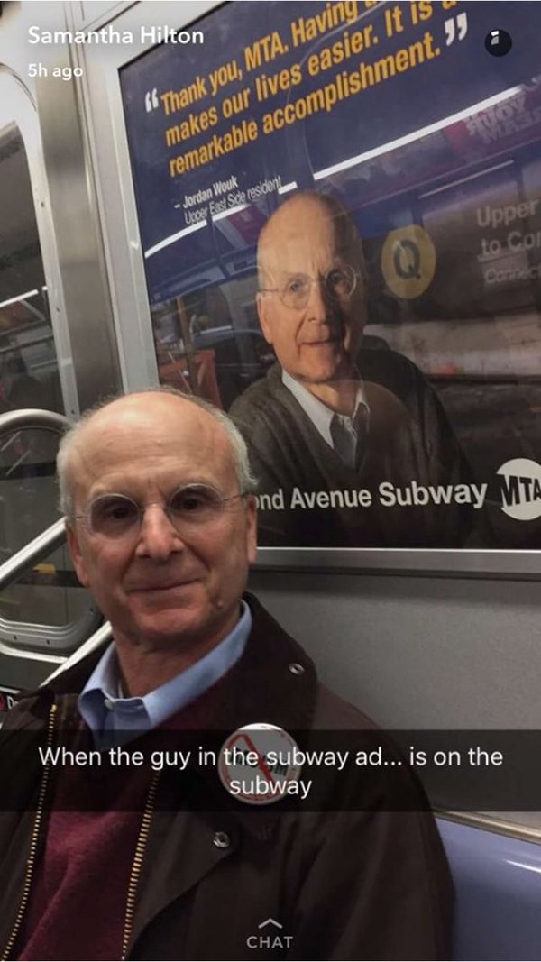 official - Samantha Hilton 5h ago If Thank you, Mta. Having makes our lives easier. It is remarkable accomplishment, I Jordan Wouk Uber East Side resident Upper to Con and Avenue Subway Mta When the guy in the subway ad... is on the subway Chat