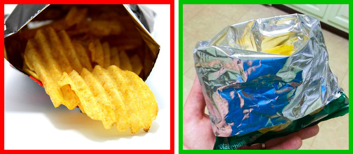 Fold a bag of chips to make a bowl instead of reaching in.