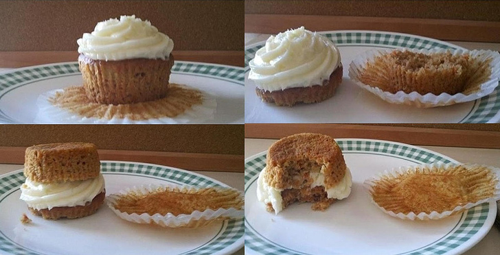 Make a sandwich out of a cupcake, making it less messy to eat.