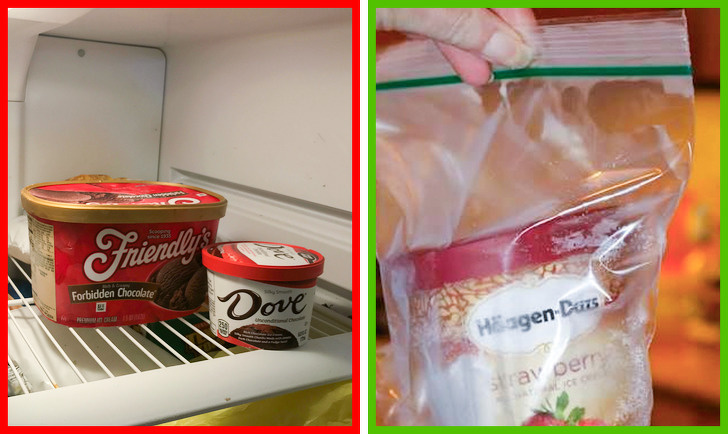 Keep ice cream soft by putting it in a freezer bag.