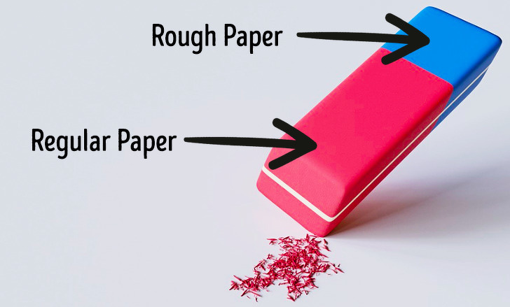 The blue part of the eraser is meant for rough paper.